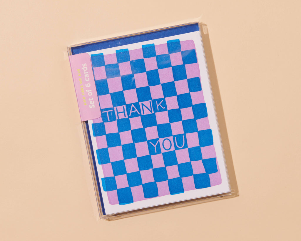 And Here We Are - Checkerboard Thank You Letterpress Greeting Card: Single Card