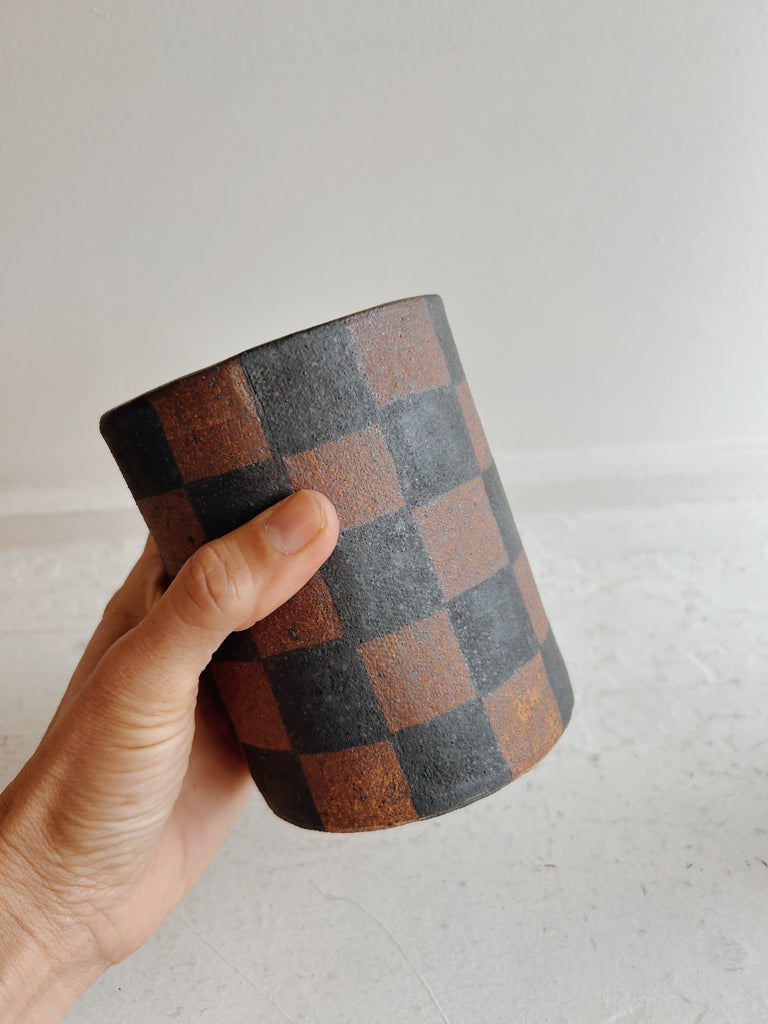 Ariel Clute - Brown Checkered Cylinder