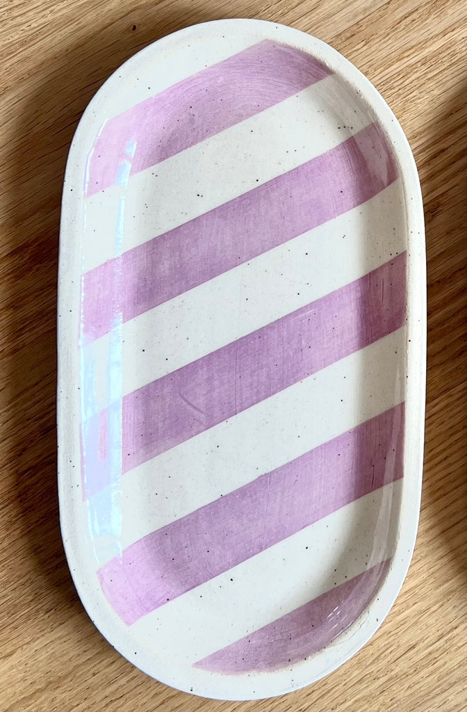 LH Ceramics - Striped Tray, White/Lavender