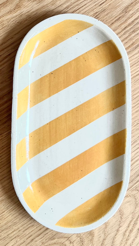 LH Ceramics - Striped Tray, White/Mustard