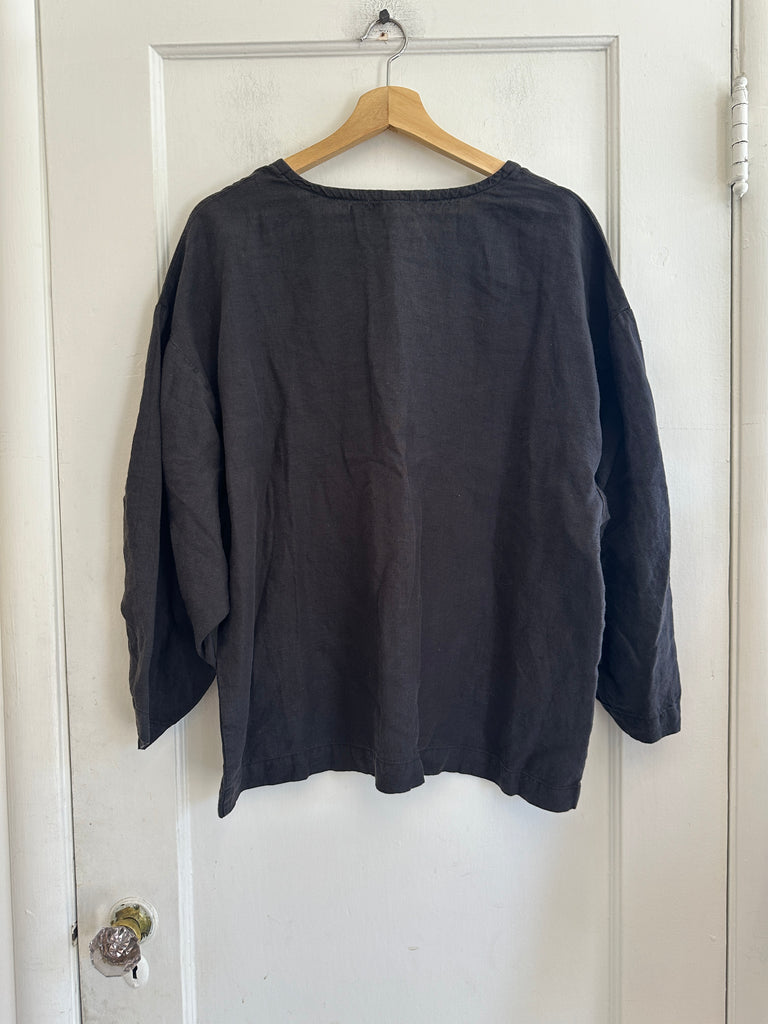 LOOP  -  Black Crane Linen Top (#195) (NWT)