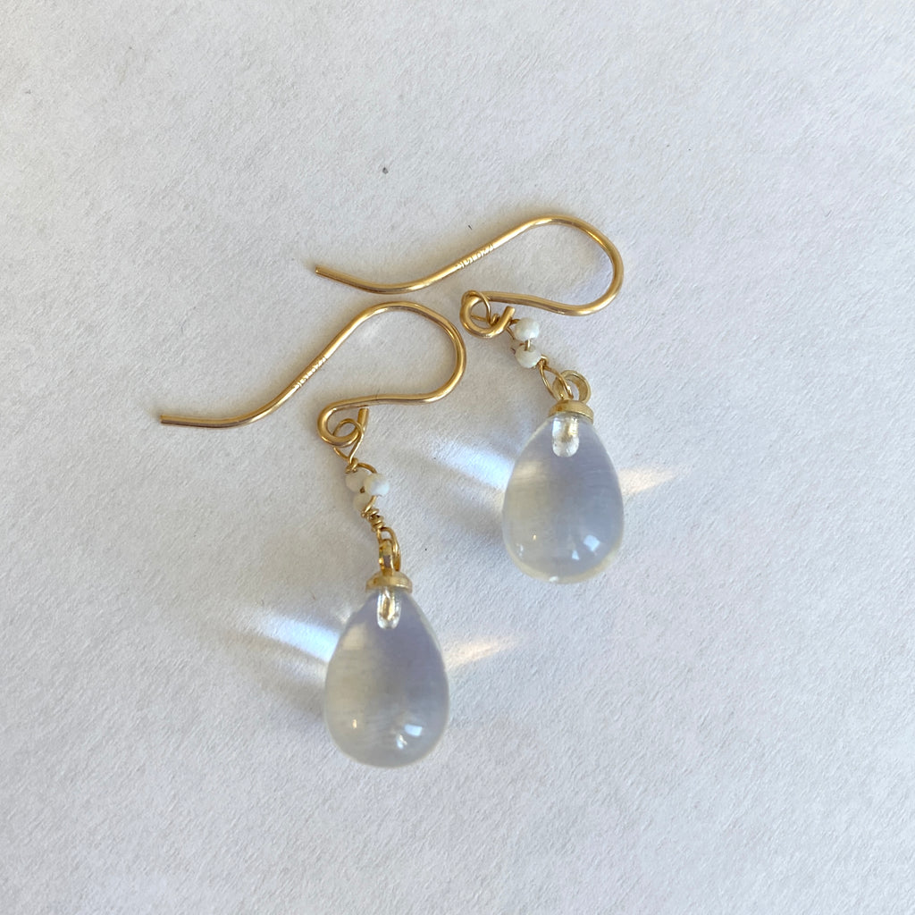 Tsen- Quartz Drop Earrings, Clear