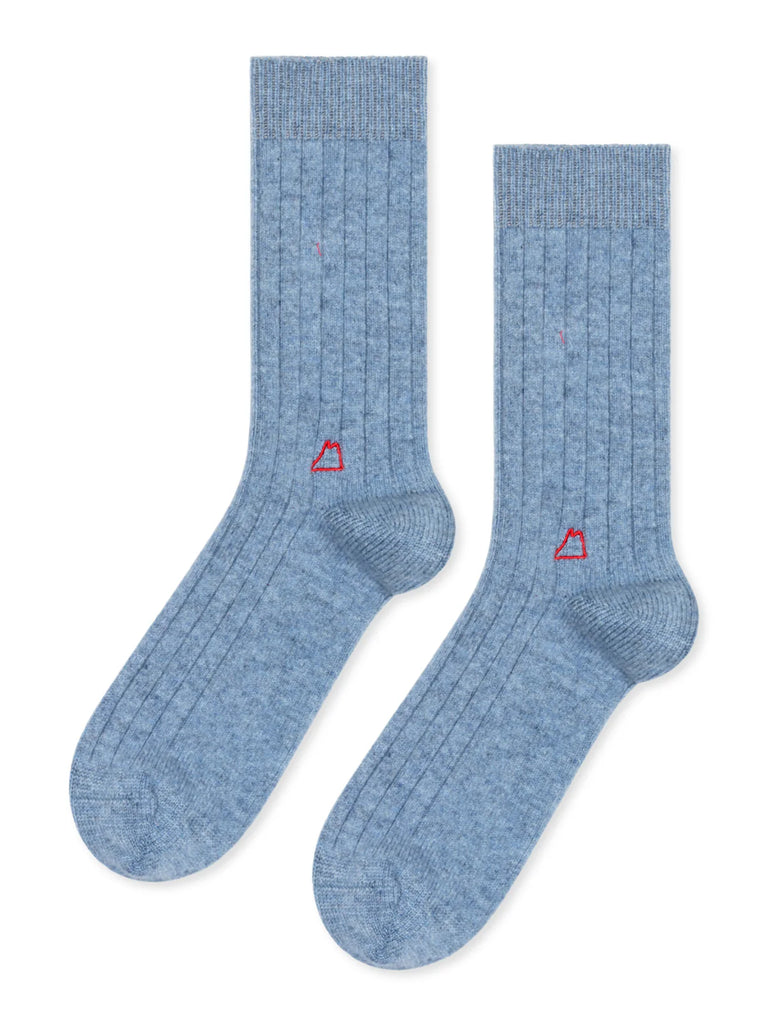 Hansel from Basel- Roma Cashmere Rib Crew Socks, Denim, MENS