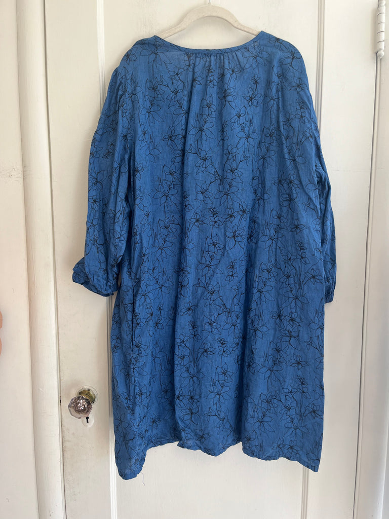 LOOP  -  Cut Loose Blue Long Sleeve Linen Dress (#15)
