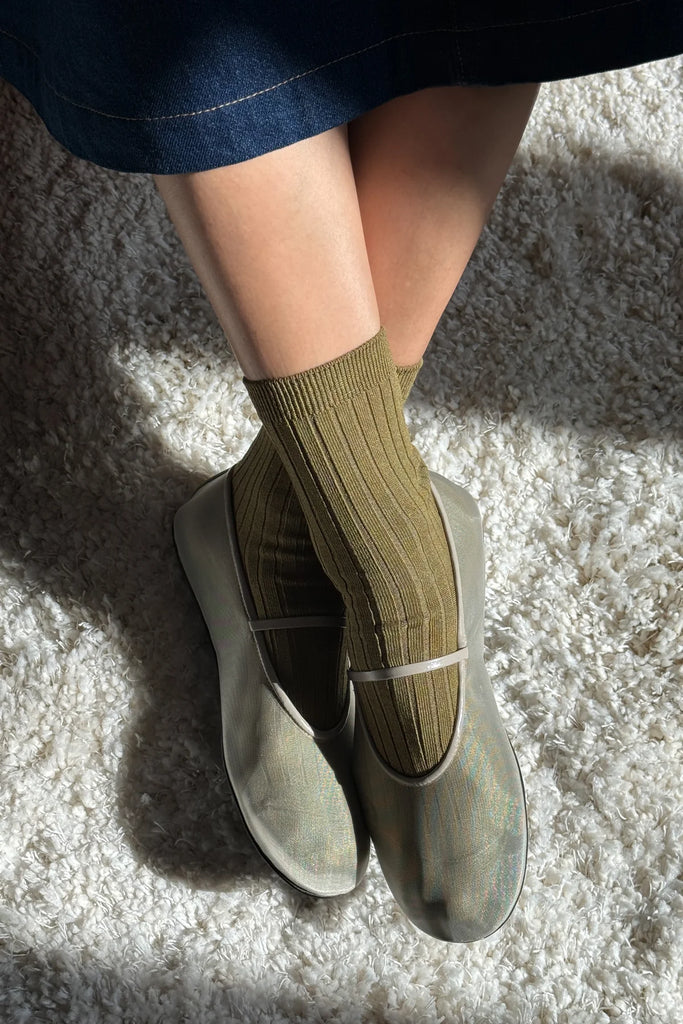 Le Bon Shoppe - Her Socks - Mercerized Combed Cotton Rib: Pesto