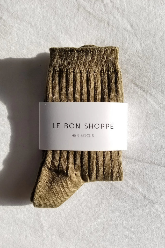 Le Bon Shoppe - Her Socks - Mercerized Combed Cotton Rib: Pesto