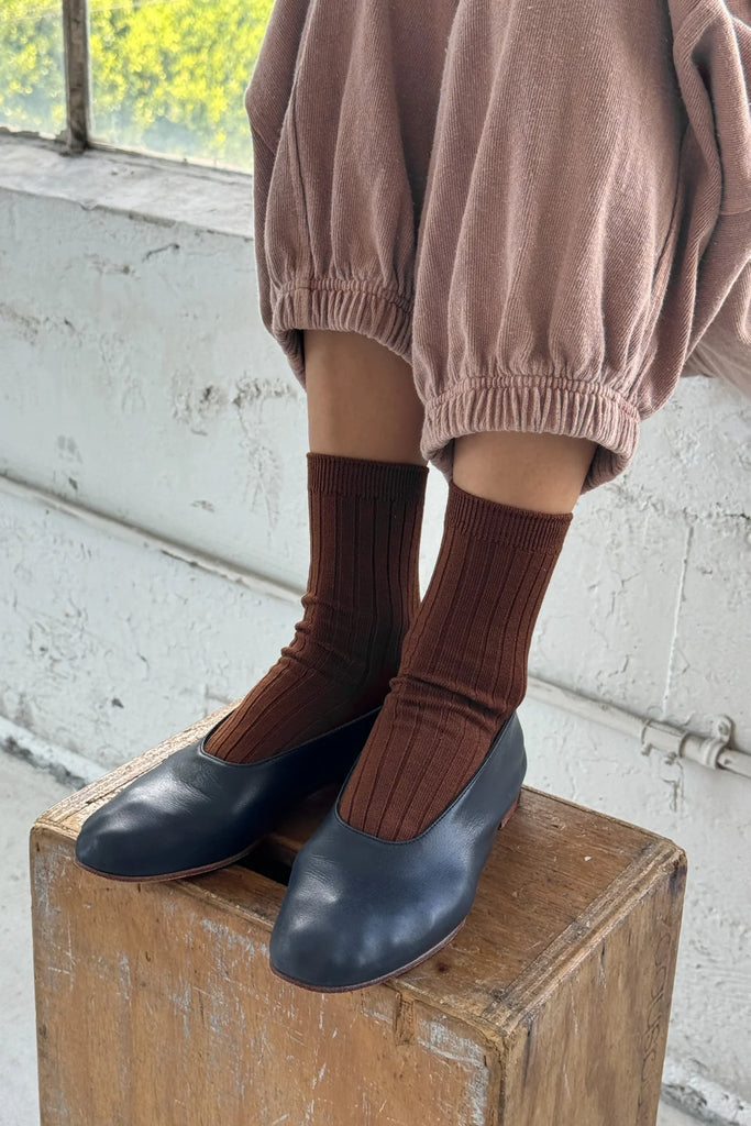 Le Bon Shoppe - Her Socks - Mercerized Combed Cotton Rib: Coffee