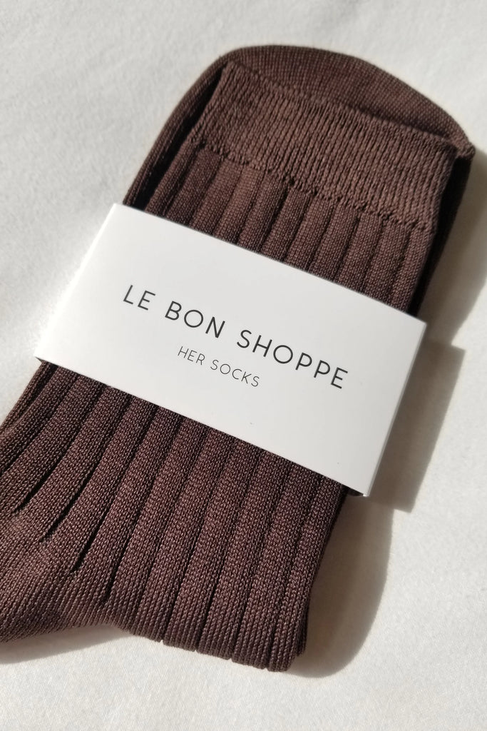 Le Bon Shoppe - Her Socks - Mercerized Combed Cotton Rib: Coffee