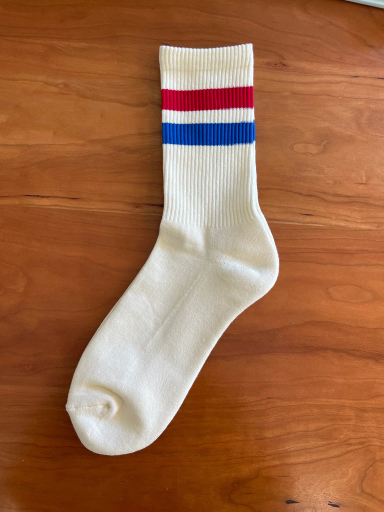 Hansel from Basel- Varsity Sporty Crew Socks, White, MENS