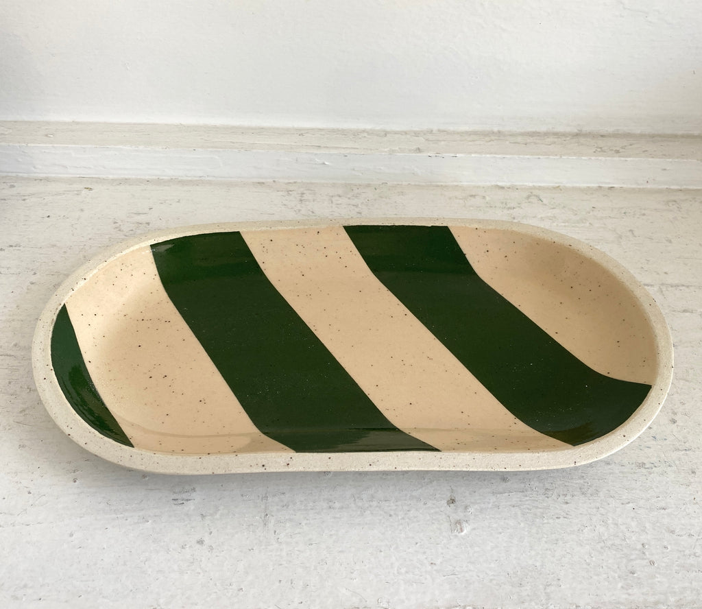 LH Ceramics - Wide Striped Tray, Moss