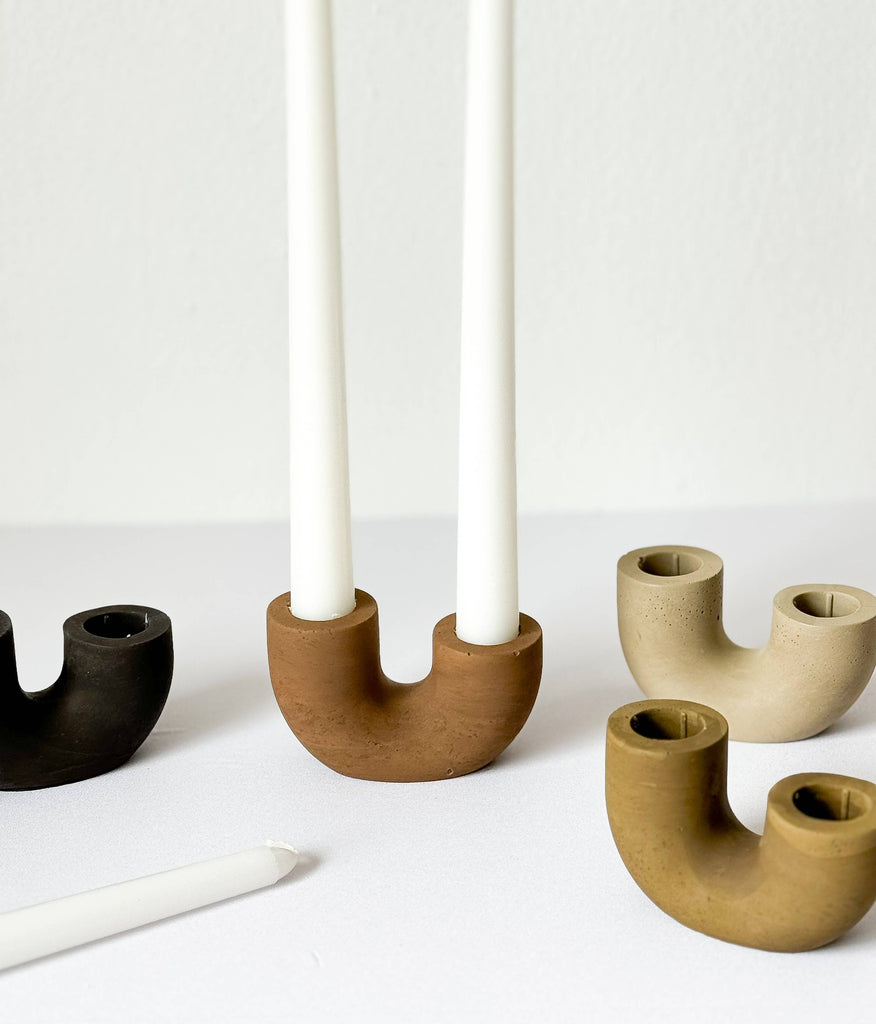 Sunday Nomad - Dya Double Taper Candle Holder : Saddle