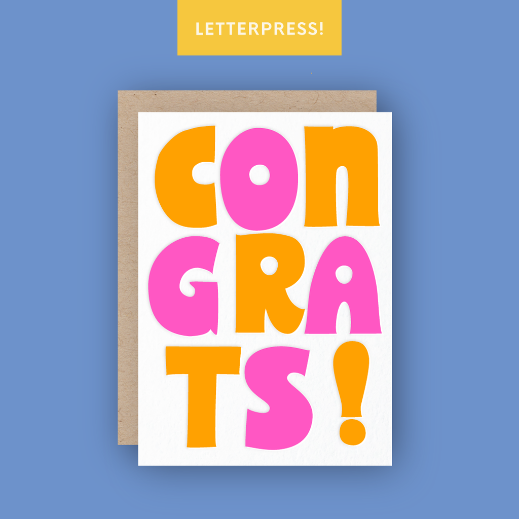 Half Pint Studio - Congrats! Neon Letterpress Greeting Card