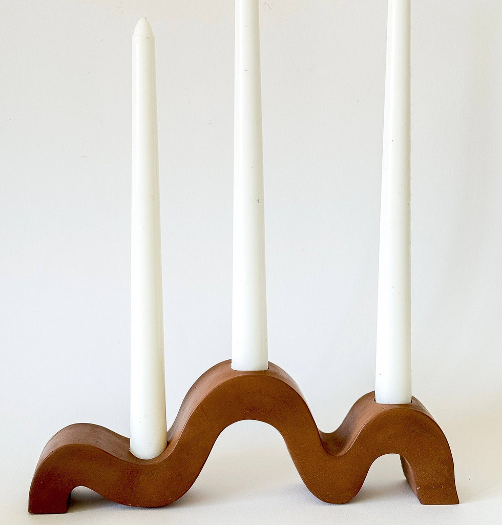 Sunday Nomad - Wavy Taper Candle Holder | Candlestick Holder: Olive