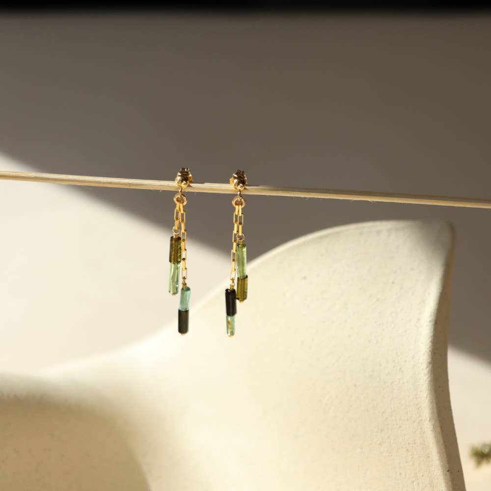 Token Jewelry - Tourmaline Prism Drops : 14k Gold Fill