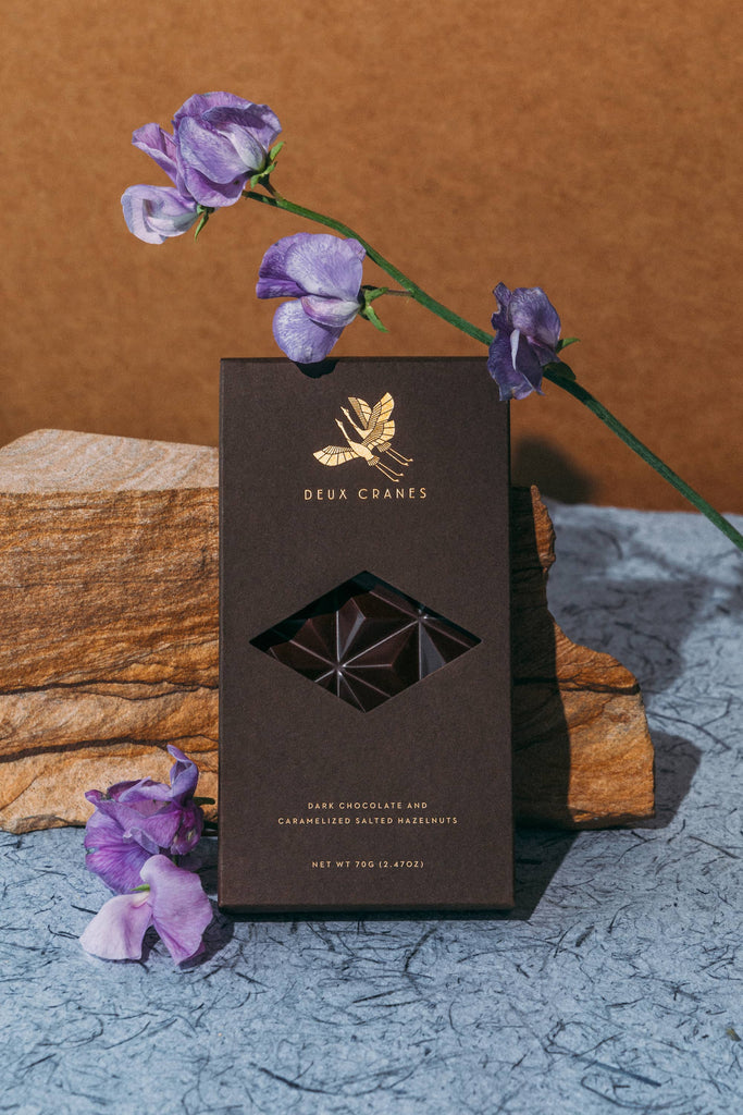 Deux Cranes - 70% Dark Chocolate with Caramelized Hazelnuts (Dairy Free)