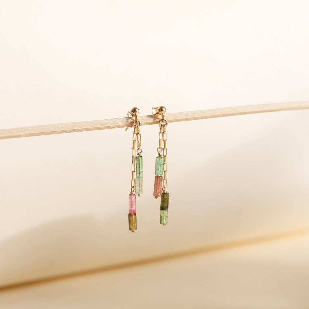 Token Jewelry - Tourmaline Prism Drops : 14k Gold Fill