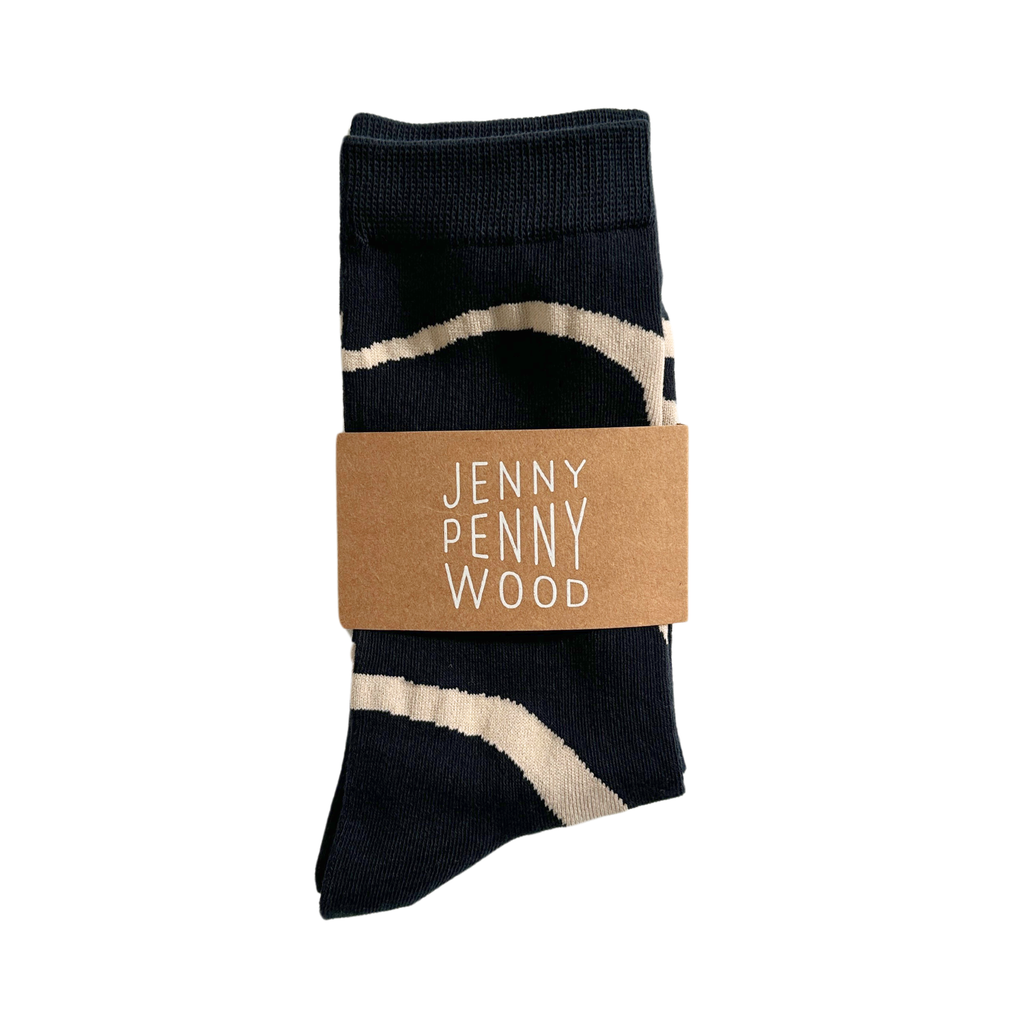 Jenny Pennywood - Crew Socks - Ziggy in Black & Tan