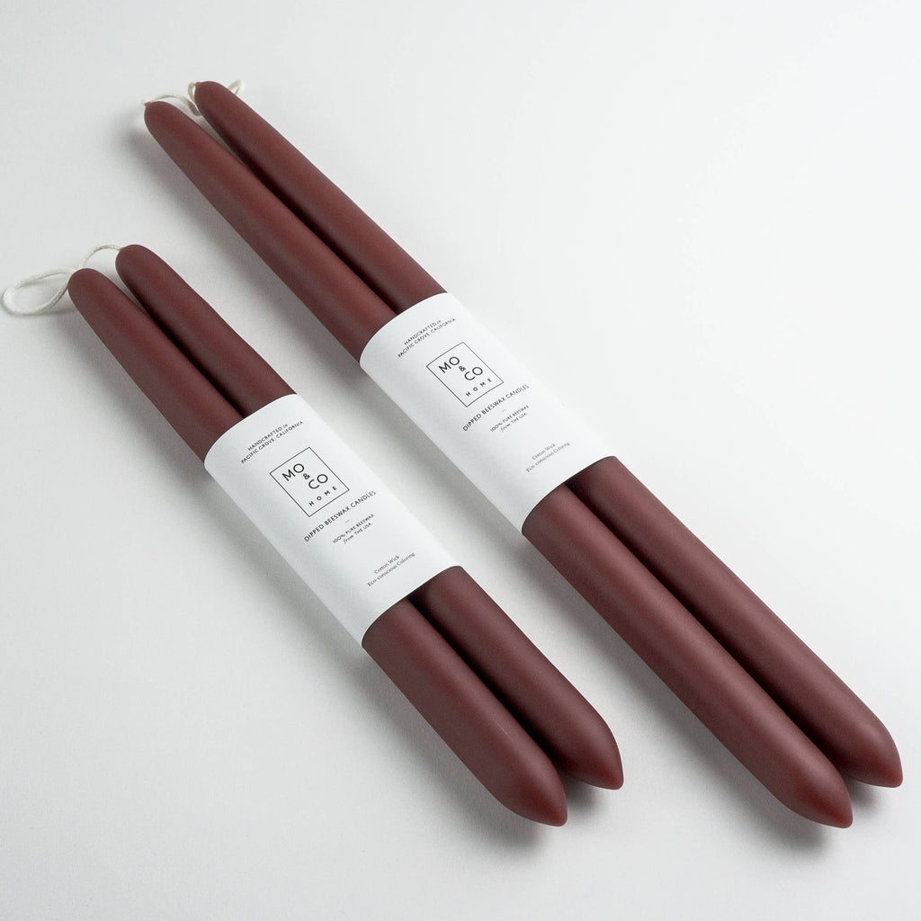 Mo&Co Home -  Burgundy | Dipped Beeswax Taper Candles | All Natural: 10 Inches