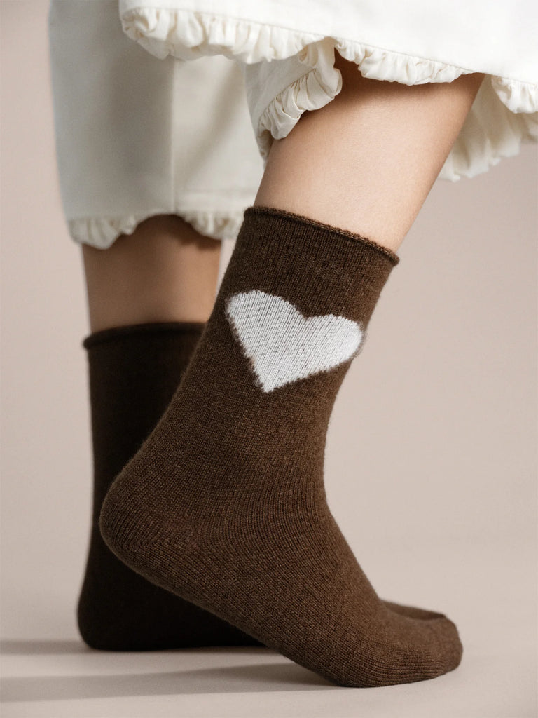 Hansel from Basel- Love Cashmere Crew Socks, Brown