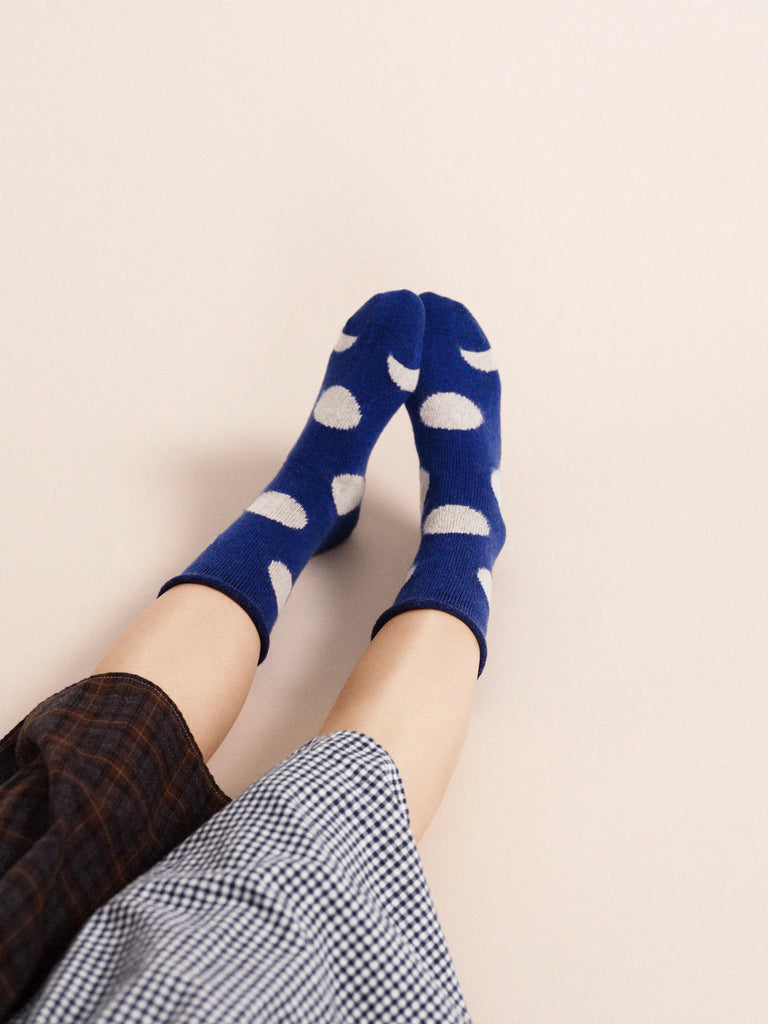 Hansel from Basel- Rie Cashmere Crew Socks, Cobalt