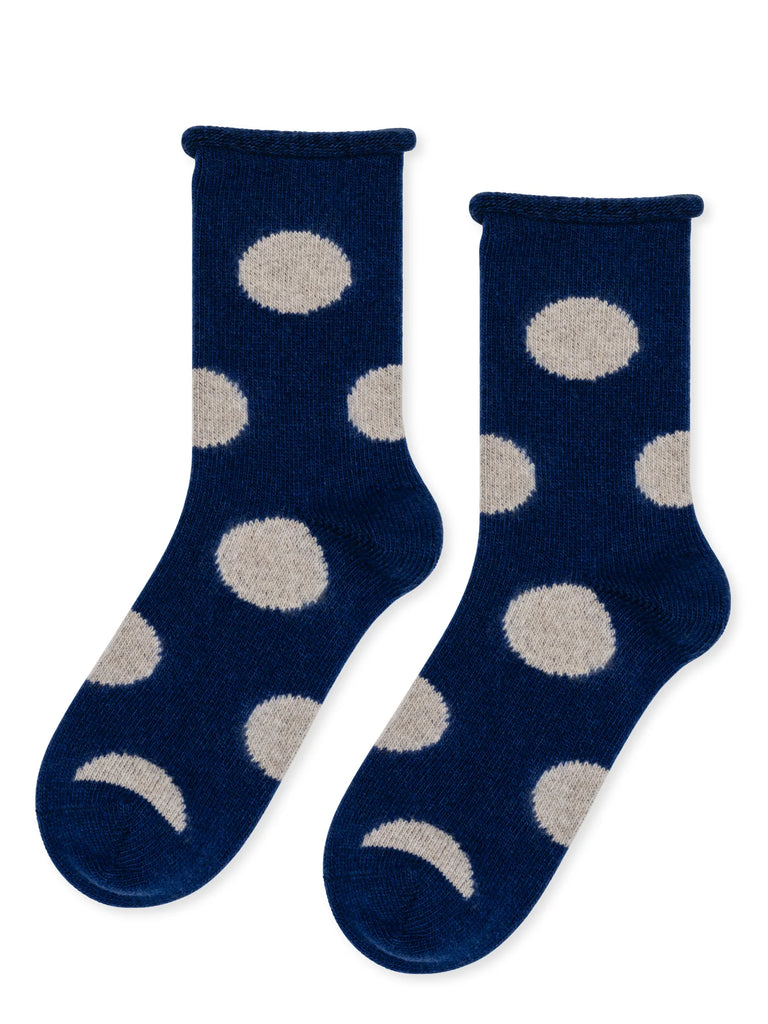 Hansel from Basel- Rie Cashmere Crew Socks, Cobalt