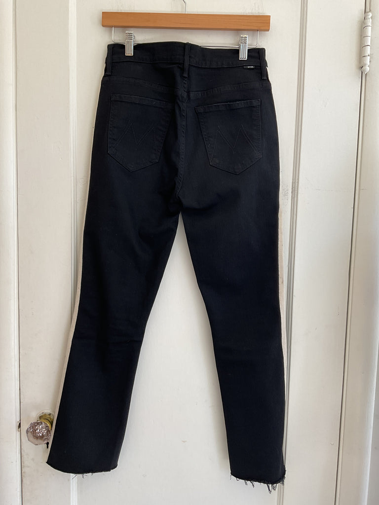 LOOP  -  Mother Jeans, Black with White Stripe (#75)