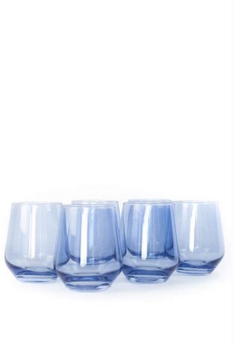 Estelle Colored Glass - Stemless Wine Glass, Cobalt Blue