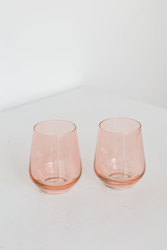 Estelle Colored Glass - Stemless Wine Glass, Blush Pink