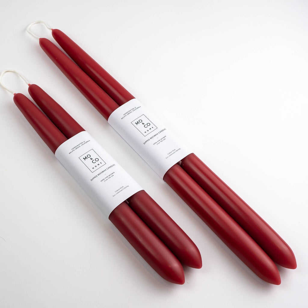 Mo&Co Home - 10" & 14" - 100% Beeswax Dipped Candles | Berry Red: 10 Inch