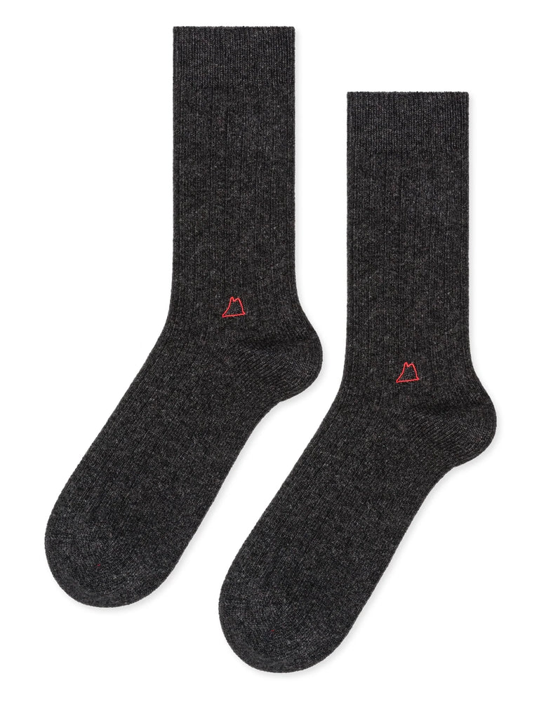 Hansel from Basel- Roma Cashmere Rib Crew Socks, Charcoal, MENS